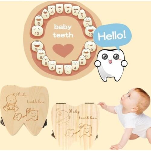 Baby Tooth Box Wooden Milk Teeth Organizer Storage Boys Girls Save Souvenir Case