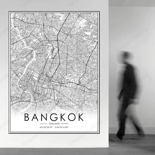 Black and White Thailand City Map The Bangkok City Map Poster HD Print Wall Art Canvas Nordic Landscape Painting For Home Decor