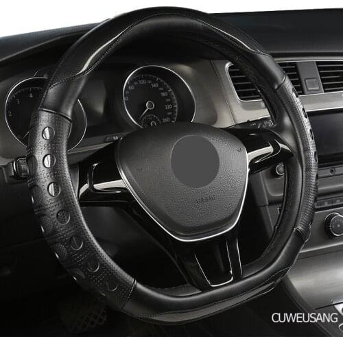 CUWEUSANG Carbon Fiber Leather Car Steering Wheel Cover For Jaguar XF XE F Pace XJ X-type Ruitar E Pace Emblem S-type