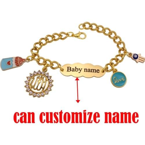 Customize name muslim hamsa hand of fatima ALLAH Stainless Steel baby child Bangles bracelets