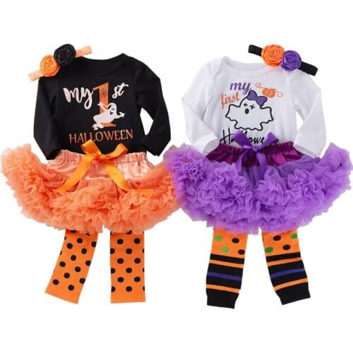 Fall Toddler My 1st Halloween Tulle Dress Baby Girl Black Fancy Cartoon Ghost Cosplay Costume Outfits Fisrt Halloween Clothes