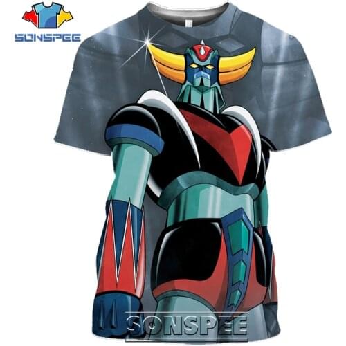 SONSPEE 3D Print Men Women Goldorak T-shirts Casual Streetwear Harajuku Hip Hop Short Sleeve Vintage Anime Tees Tops Shirt