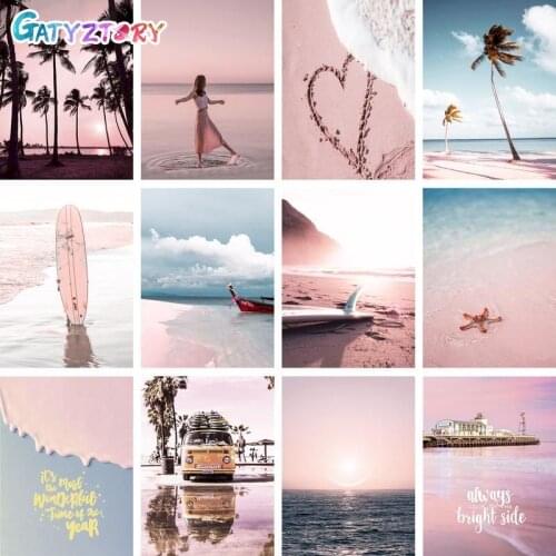 GATYZTORY 60x75cm Painting By Numbers DIY Pink Landscape Room Wall Art Unframed Oil Paint For Adults Home Decoration