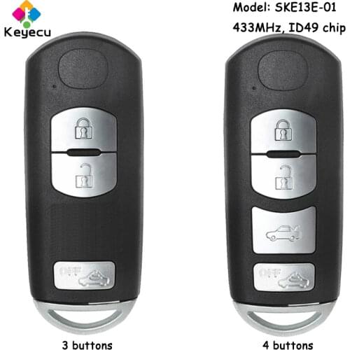 KEYECU Smart Remote Car Key With 3 4 Button 433MHz 49 Chip - FOB for Mazda (Mitsubishi System) 6 3 MX-5 CX-3 CX-5 CX-7 SKE13E-01