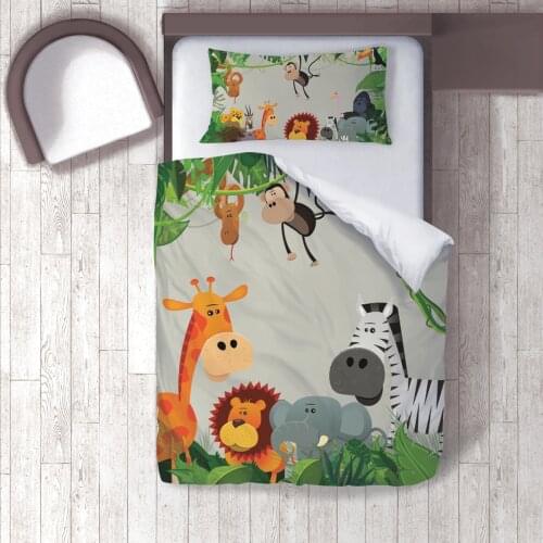 Duvet Cover Set Bedding Set Pillow Case for Baby and Kids Room 3D Printed Green Safari Jungle Model 090