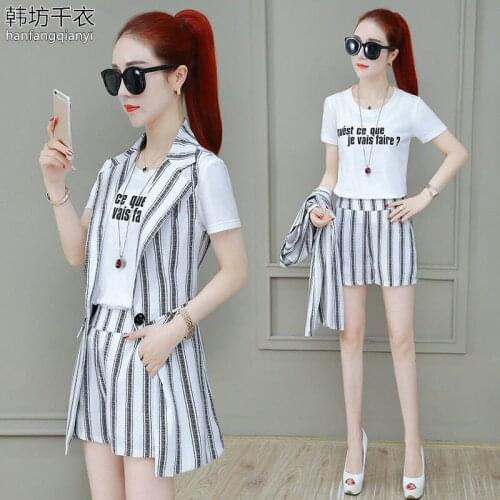 Womens Office Suit 2021 Summer New Korean Fashion Large Size Slim Foreign Style Casual Shorts And Top Waistcoat Two Piece Sets