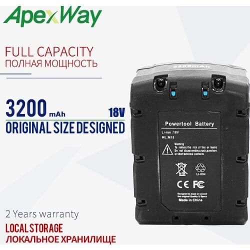 Apexway 18v 3200mAh Li-ion Tool Battery for Milwaukee M18 48-11-1815 48-11-1850 Repalcement M18 Battery 2646-20 2642-21CT