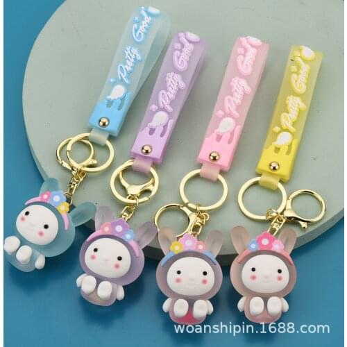 Cute Light Keychain Fashion Headband Bunny Animation Key chain Cartoon Bunny Keychain Accessories Girls Bags Friends Gifts