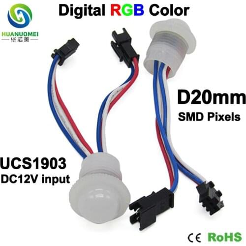 Addressable 12V 20mm UCS1903 RGB LED Pixel Module Light 5050 SMD RGB Full Color Bulb Waterproof Amusement Park Ride Solar Lamp