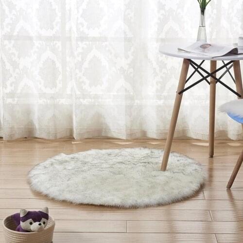 Soft Round Faux Sheepskin Chair Cover Seat Pad Plain Shaggy Area Rugs for Bedroom Living Room Sofa Floor White