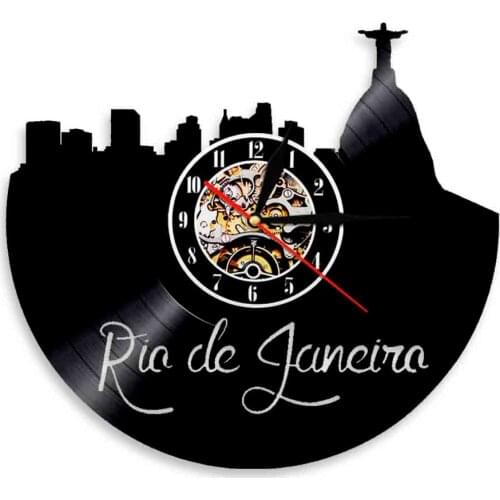 Rio De Janeiro Skyline Wall Clock Modern Design Cityscape Vinyl Record Wall Clock Brazilians Cityscape Christ the Redeemer Decor
