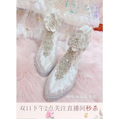 New inner leather flower pearl tassel beige velvet snow boots plus velvet cotton shoes rhinestone heavy industry