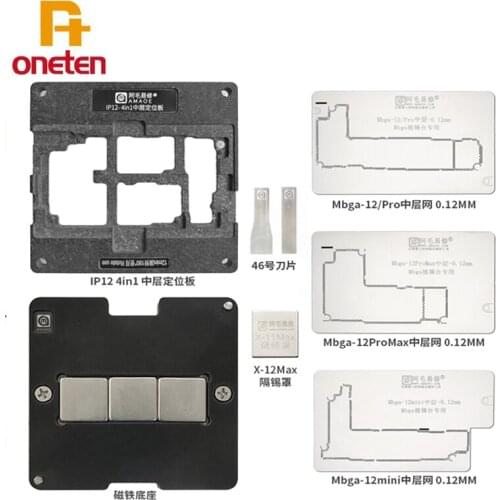 Oneten iP12-4in1 Middle-Central BGA Reballing Stencil for IPHONE 12/PRO/MAX/MINI Middle Positioning Mold Steel Mesh