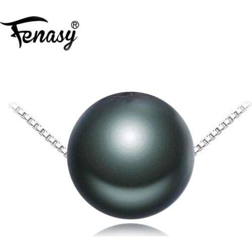 FENASY Round Tahitian Sea Black Pearl Necklaces For Women Elegant Dinner Party Wedding Jewelry With 925 Silver Chian