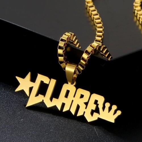 Personalized Customized Stainless Steel 3mm Box Chain Name Necklaces for Women Men Custom Gold Hip Hop Nameplate Pendant Jewelry