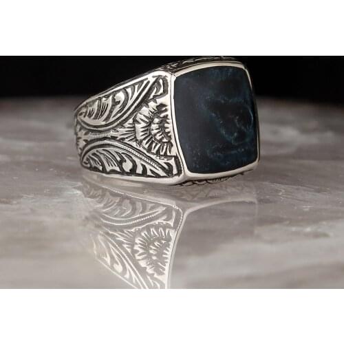 Special Pen İşçilikli Enamel 925 Sterling Silver Men 'S Ring
