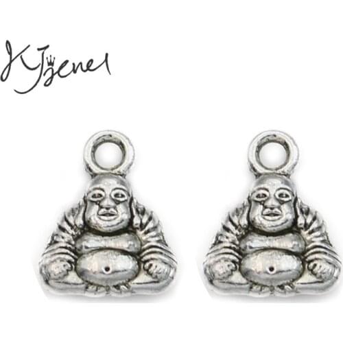 KJjewel Antique Silver Plated Buddha Charms Pendants Jewelry Findings Accessories Making fit Bracelet Craft DIY 12x10mm