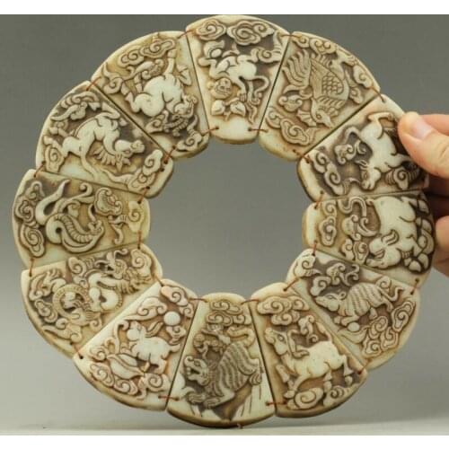 Chinese Old Jade Hand-Carved 12 Zodiac Design Pendant Statue 8 Inch