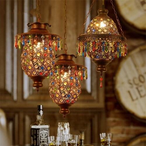 Southeast Asia Color Tiffany Pendant Lights Bedroom Colorful Crystal Lamps Living Room Restaurant Bar Balcony Hanging Fixtures