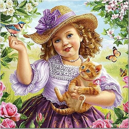 Full 5D DIY Diamond Painting girl holding cat Cross Stitch Pattern Rhinestone Painting Crystal Decor Diamond Embroidery