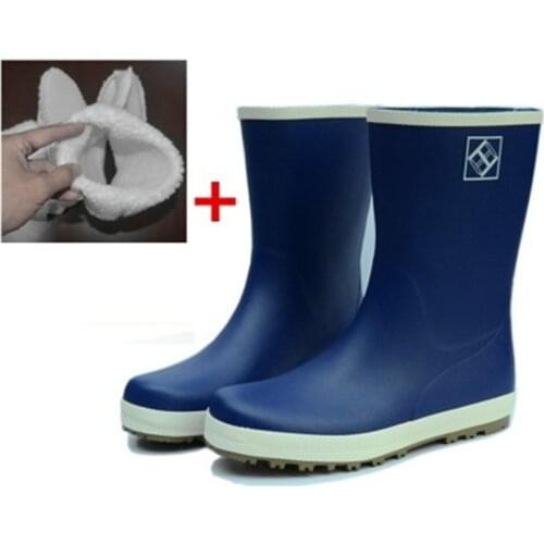 Rain Boots Men Winter Galoshes with Cotton Liner Gumboots Waterproof Shoes Kitchen Skid-proof Shoes Fishing Boots Car Wash