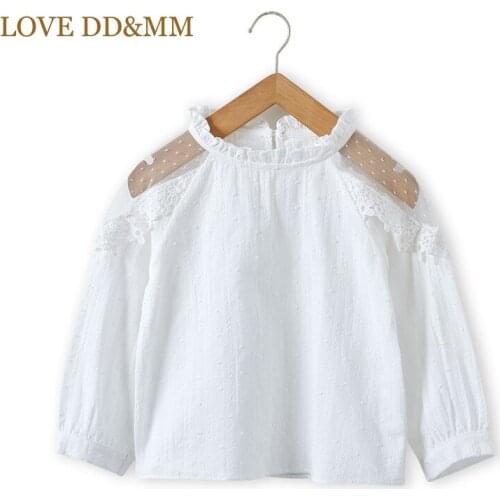 LOVE DD&MM Girl Shirts Casual Cute Lace Hollow Polka Dot Long Sleeved Shirt Outfits Kids Clothes Children Costume