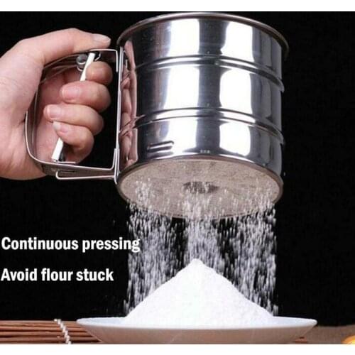 Hand-held Stainless Steel Flour Sieve Hand-pressed Semi-Automatic Flour Screen Baking Tool Small Flour Sieve Cup