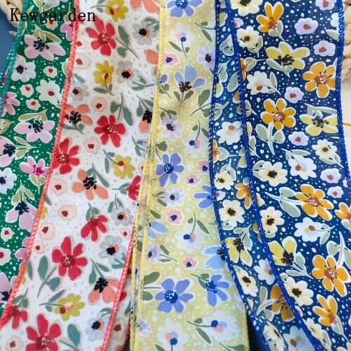 Kewgarden Wholesale Printed Flower Cloth Ribbons 2" 50mm 8cm DIY Make Hairbow Accessories Handmade Sewing Crafts 22 Yards