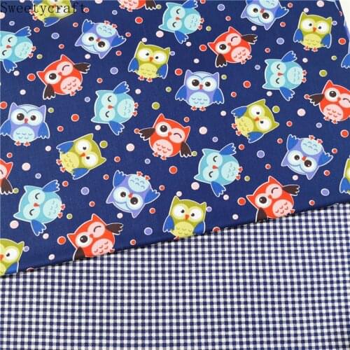 Cartoon Owl Plaid Print Twill Fabric Cotton By Half Meter For Sewing Children Dress Bedding Patchwork Cloth hometextile 160x50cm