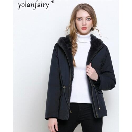 Natural Rabbit Fur Coat Women Short Winter Clothes Parkas Woman Warm Hooded Female Jacket 2020 Ropa De Mujer SP9904 Pph1574