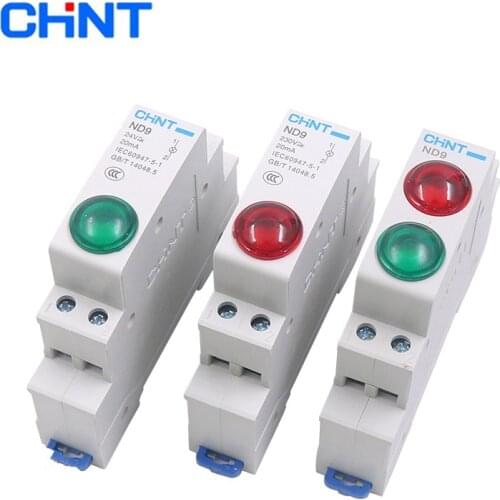 1PC CHINT ND9 PILOT LIGHTS LED RED GREEN AC/DC 24V 220V Modular DIN Rail Lamp Indicator Light