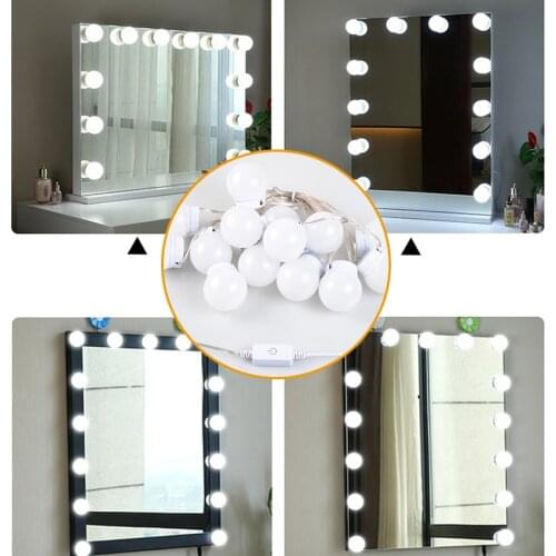 5V USB LED Vanity Mirror Light Dimmable 2 6 10 14 Bulbs Kit Bedroom Dressing Table Wall Lamp Brightness Stepless Tuch Control