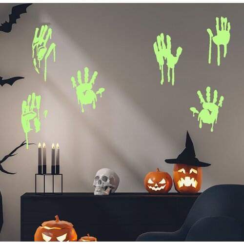 Halloween Luminous Blood Handprint Sticker Home Holiday Party Fluorescent Scary Stickers Childrens Room Palm Print Stickers
