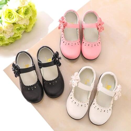 Flower Children Girls Princess Leather Shoes For Girls Kids 5 6 7 8 9 10 11 12 Years School Black White Dance Shoes New 2019