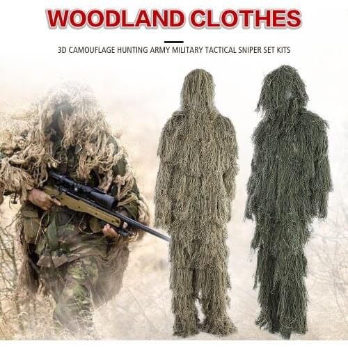 3d Universal Camouflage Suits Woodland Clothes Adjustable Size Ghillie Suit For Army Military Tactical Sniper Set Kits