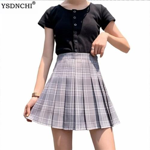 YSDNCHI Summer Women Short Plaid Pleated Skirts Kawaii High Waist Girls Sexy Mini Casual Female Cute Sweet Student Girls Dance