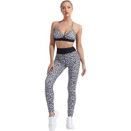 Women Sportwear Dance Fitness Workout Outfits Sleeveless Criss Cross Bra Top High Waist Leggings Sets Female Tummy Control Suit