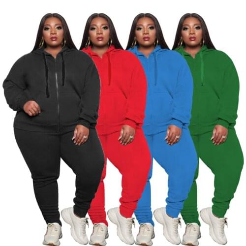 2021 Spring New Arrivals Women Plus Size Solid Tracksuits Ladys Casual Sweatpants + Zipper Long Sleeve Loose Hoodies Outfits