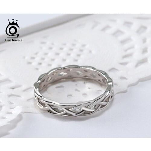 ORSA JEWELS Weave Pattern Ring 925 Sterling Silver Rings Wedding Band Women Twisted Ring Fashion Jewelry Anniversary Gift SR62