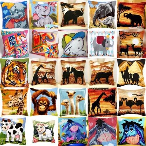 Animals 05 NEW DIY Needlework Kit Acrylic Yarn Embroidery Pillow Tapestry Canvas Cushion Front Cross Stitch Pillowcase JCS