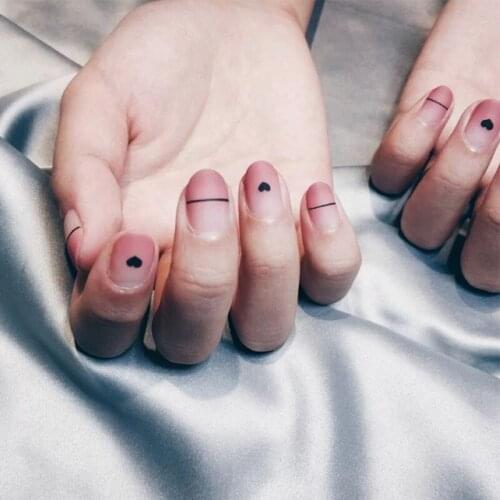 24Pcs Black Heart French Tips Artifical Nails Fake Nail Full Cover False Nail Ballerina Nail Press On Nails