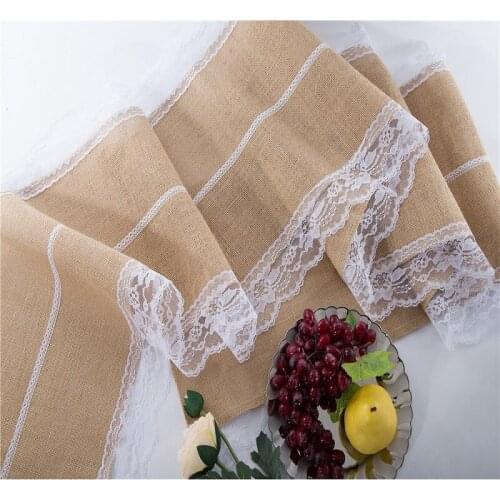 275CM Vintage Retro Burlap Linen Jute Table Gadget Champagne Wedding Dining Room Table Cloth Christmas Restaurant Table Runner