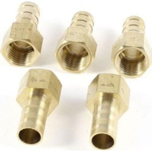 5 Pcs 1/4"PT Female Thread to 10mm Air Hose Barb Brass Straight Coupler Fitting