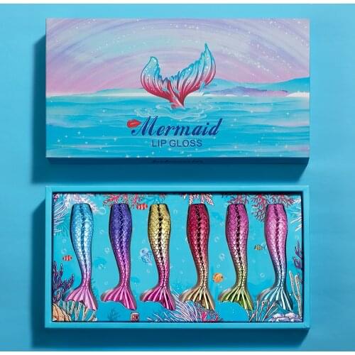 6 Colors/Set Mermaid Lip Gloss Sets Natural Moisturize Waterproof Velvet Liquid Lipstick Gift Box Exquisite Lip Makeup TSLM1