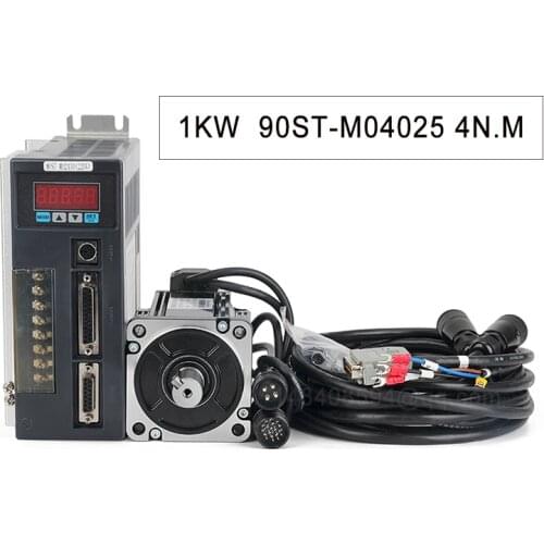 90ST-M04025 AC Servo Motor Kit 1KW 220V Servo Motor 3000rpm 4N.m Single Phase Motor With Matched Drive 3M Encoder Cable