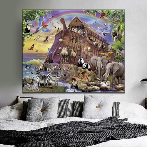 5D DIY Diamond Embroidery Noahs Ark Diamond Painting Cross Stitch Animal On Board Full Rhinestone Mosaic Home Decor Kids Gift