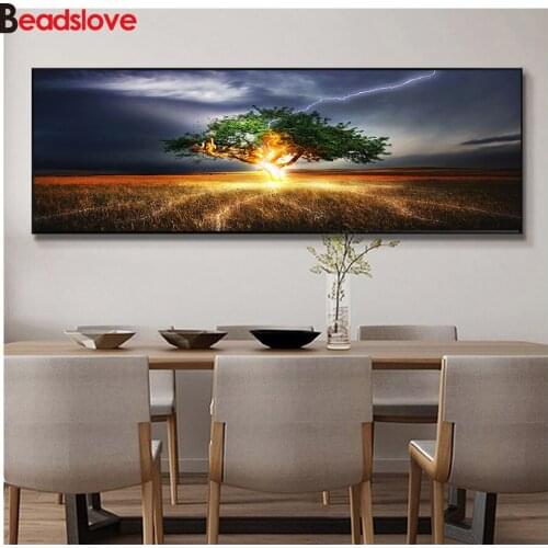 Diamond embroidery big life tree full round diamond painting mosaic home decor lightning pattern landscape DIY rhinestone decor