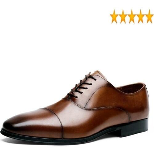 Brand Genuine Leather Dress British 2021 Mens Cowhide Lace Up Pointed Toe Formal Business Derby Shoes Big Size 44 45 46 47