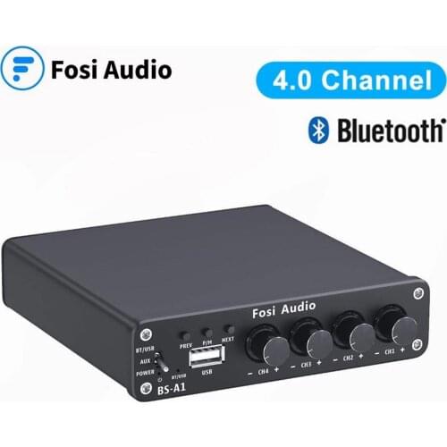 BS-A1 Bluetooth 50W x4 Stereo Audio Receiver Amplifier 4 Channel Mini HiFi Class D Integrated Amp USB Player for Home Speaker