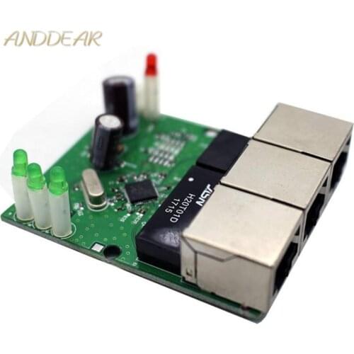 Fast switch mini 3 port ethernet switch 10 / 100mbps rj45 network switch hub pcb module board for system integration module